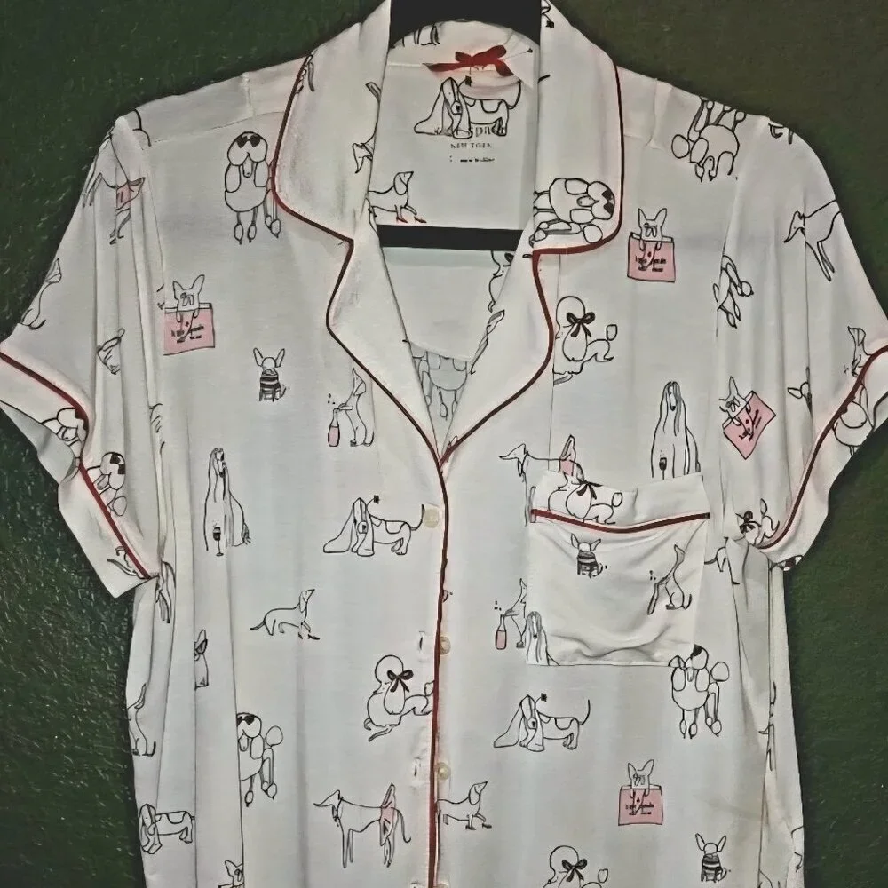 Kate Spade Cute Dog Lovers Soft PJ Top Shirt Button Up Leisure M